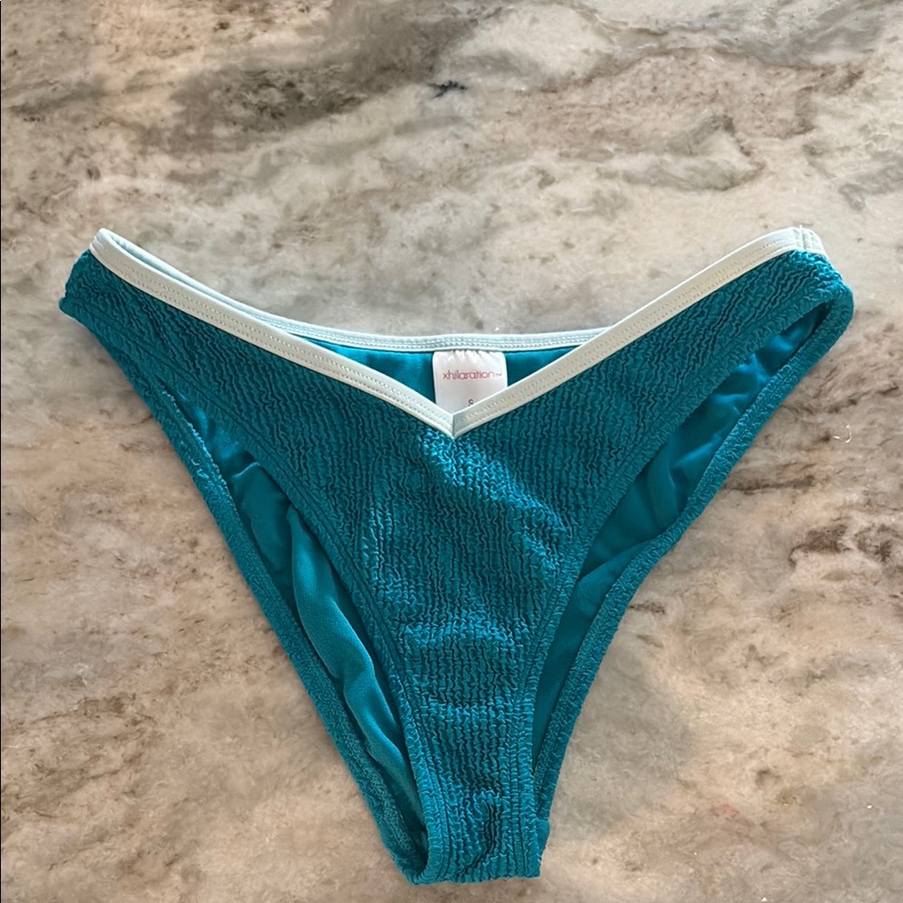 Xhilaration Blue High-Cut Bikini Bottom with Textured Fabric